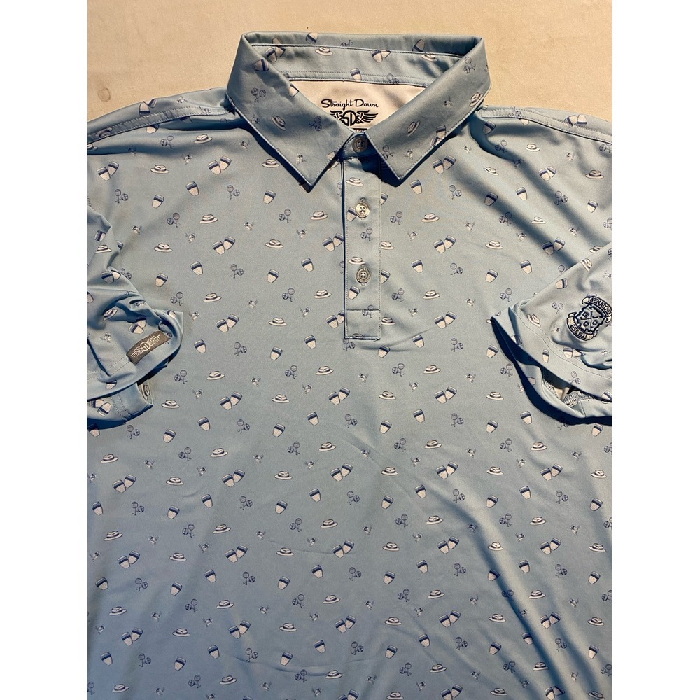 Straight Down Polo Men's XL Performance Golf Shirt Caribbean Music Maracas Cigar